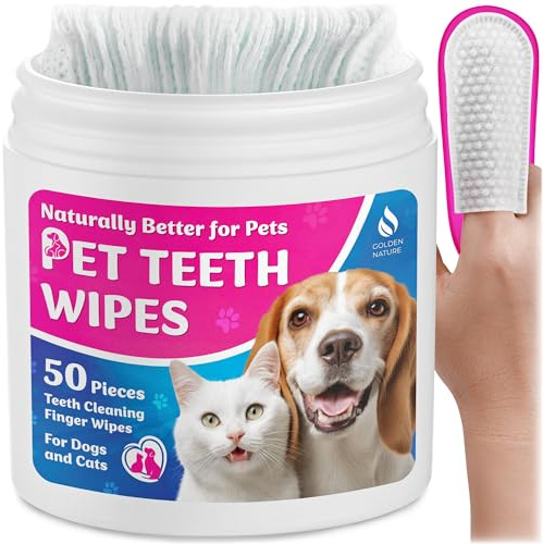 Golden Nature - Salviette per la Pulizia dei Denti per Cani e Gatti - 100 pz - Pad da Dito per la Cura Dentale degli Animali/Salviette orali per alito Fresco, rimozione della placca e del tartaro