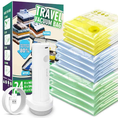 Storage Master Space Saver Bags for Travel and Home Reusable Vacuum Storage Bags Save 80% More Storage Space (24, Mixed Sizes)