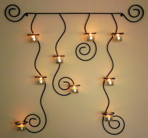 DanDiBo Support bougie chauffe-plat mural Lysa Chandelier mural Métal 74cm Porte bougie chauffe-plat Chandelier (Noir)