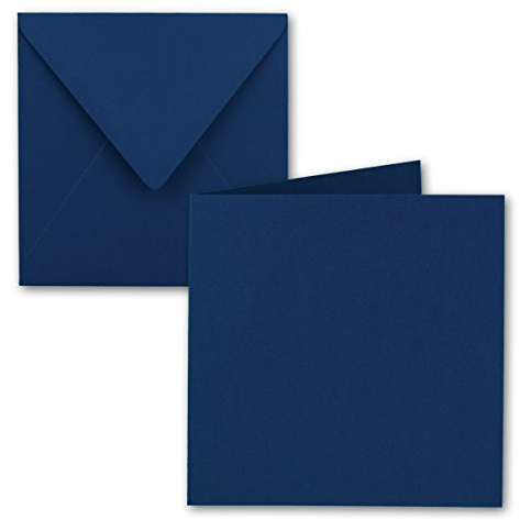 Set de 50 tarjetas plegables cuadradas, 15 x 15 cm, con sobres, azul noche. Pegado en húmedo, para tarjetas de felicitación, invitaciones y más