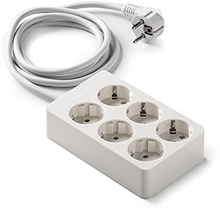 FAMATEL – Anschlussleiste 6 Anschlüsse | Steckdosen mit Ein-/Ausschalter | Mit Kabel 1,5 m | Bis 3680W | Kindersicherung | Ausrichtung Steckdosen 45° | Verhindert versteckten Verbrauch | Weiß