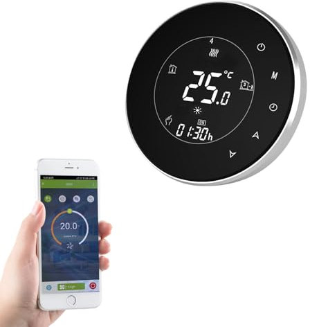 Qiumi Termostato Redondo WiFi Inteligente Controlador de Temperatura para calefacción por Suelo Radiante eléctrico Funciona con Amazon Alexa, Google Home IFTTT 16A 95~240V AC