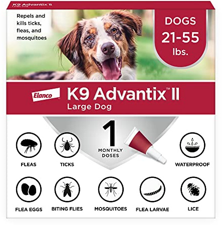 K9 Advantix II Large Dog Vet-Recommended Flea, Tick & Mosquito Treatment & Prevention | Dogs 21-55 lbs. | 1-Mo Supply