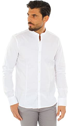 Ciabalù Camicia Uomo Slim Fit Coreana Elegante in Cotone Bianca Blu Nera Celeste (Bianco, XXL)