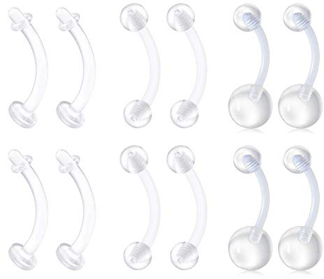 QWALIT 14g Clear Belly Button Rings Bioflex Plastic Belly Ring Navel Piercings Retainers for Work Surgery 3/8 10mm