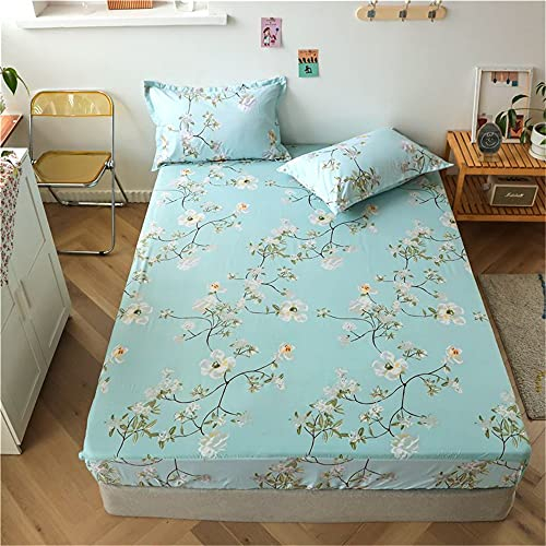 Nordisch Spannbetttuch für Boxspringbett, Chickw1 Rutschfestem Spannbettlaken Mikrofaser Matratzenschoner bis 30cm Hohe für Matratzen in Vielen Größen (Grünes Blumenmuster,180x200+30cm)