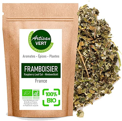 Feuilles de Framboisier pour Infusion 100g – Feuilles Entières Séchées et Coupées – Saveur Douce et Végétale – Idéales en Tisanes Maison – Sachet Refermable – Artisan du Vert