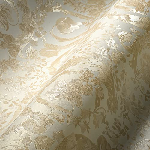VERSACE 387063 Papier peint de luxe Motif floral Beige crème blanc vrilles baroque 10,05 x 0,70 m Fabriqué en Allemagne