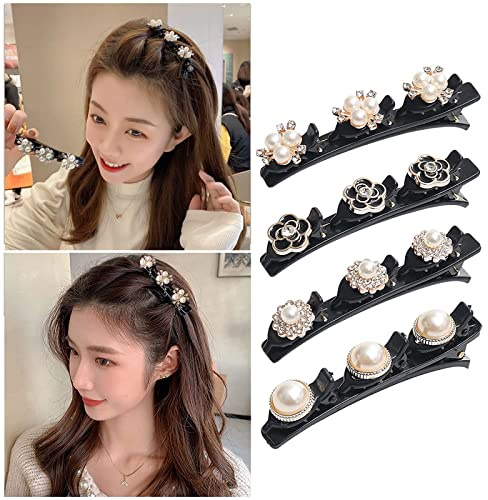 Lot de 4 mini pinces à cheveux colibri avec fleur en cristal - Double couche - Pour femme et fille - Avec 3 clips - En cristal scintillant