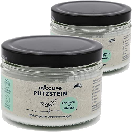 œcolife Putzstein im Glas im 2er Set, Universal-Stein, Reinigungsstein, Polierstein, Allzweckreiniger, Universalreiniger, biologisch abbaubar, Reinigt Herdplatten, Grill, Ofen, Fenster & Sneaker