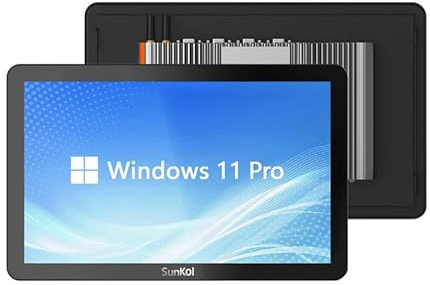 SunKol 15,6 lüfterloser Industrie-Panel-PC,16:9 Embedded 10-Punkt-Touch-PC,Windows 11 IP65 All-in-One,Automat-Einschaltung,für Fabrik,Automatisierung,2LAN,6USB,6COM (J6412,8GB RAM,128GB SSD)