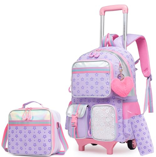 HTgroce Sac à dos à roulettes pour enfants de 45,7 cm pour étudiant, voyage, école, sac à dos avec roulettes, bagage pour ordinateur portable et boîte à déjeuner pour enfants, trousse à crayons pour