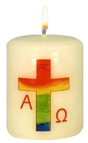 Wiedemann Osterkerze Ostersymbol, Kreuz Bunt A + O, 60 x Ø 50 mm