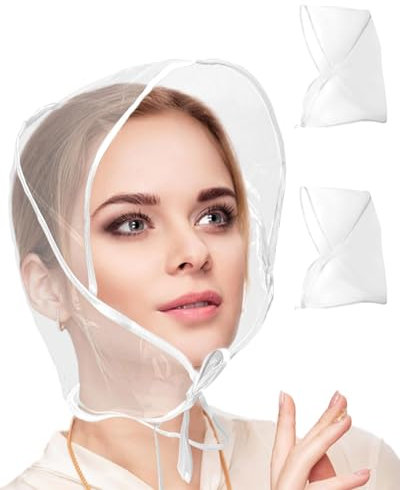 MQLSAERI 2 Stück Regenhaube Transparent Kopf Regenhut mit Sonnenschutz Kunststoff Regenhut Damen Wasserdicht Unisex Herren Damen Überkopf Regenmütze Regenmantel Regenschutz