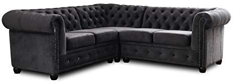 Lisa Design William - Chesterfield Ecksofa beidseitig montierbar - 5 Sitzplätze - aus Samt Dunkelgrau