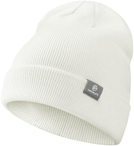 HAMUNI Beanie Mütze für Herren Damen Winter Warme Beanies Unisex Klassische Wintermützen Strickmütze Dehnbare Weiche Acryl Beanie Hat Vintage Einfarbig Strickmütze (Weiß)