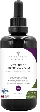 Vitamin D3 | 5mcg Vitamin D3 in Hemp Seed Oil 100ml | UK Made Liquid | UV Protected Miron Violet Glass | 2 Drops Daily (Long Lasting Supply)