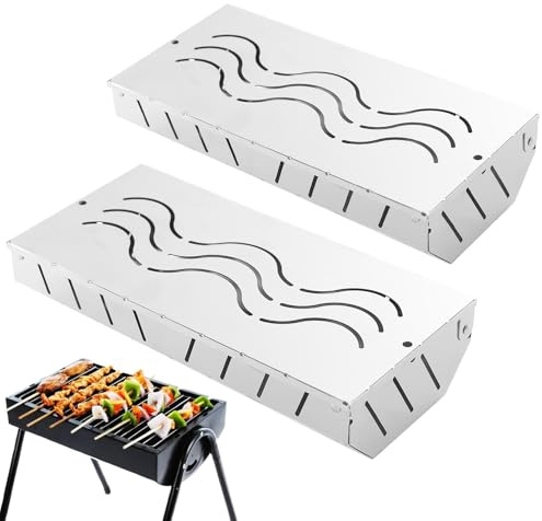 ahumadora para barbacoa, 2 cajas de acero inoxidable resistentes con tapa con bisagras, hechas de acero inoxidable grueso 430 de alimenticio, funciona con virutas de madera, añade sabor a