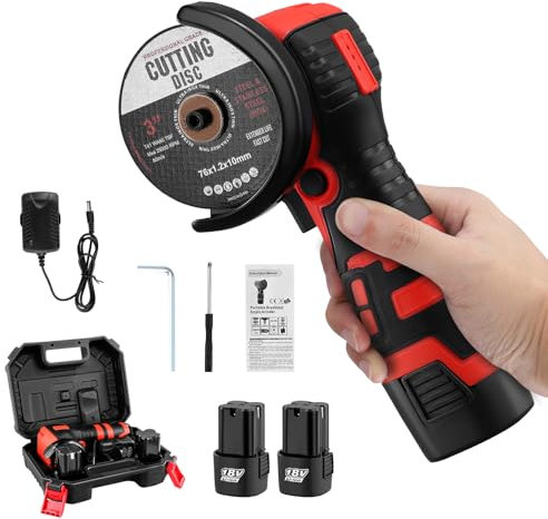 Cordless Angle Grinder with 2 Cutting Discs,28500RPM Mini Battery Grinder with 2x2000mAh Battery,76mm Small Angle Tool for Cutting, Polishing and Grinding