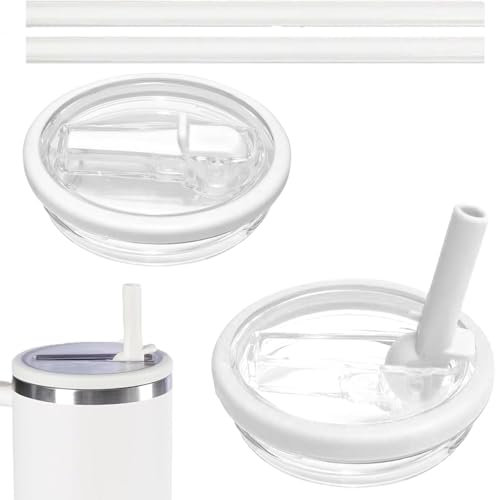 2pcs Leak Proof Lid for Stanley Cup — 40oz Replacement,No-Spill Cup Lids for Stanley Quencher,Reusable Tumbler Cover Sets with 2 Straws