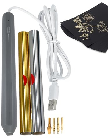 Stylo à Film Chaud - Pointe électrique en Laiton, applicateur de Tampon, Stylo, marqueur d'accentuation Durable en Tissu-Bois-Plastique, écriture en métal | Marqueur Thermique plaqué Or pour