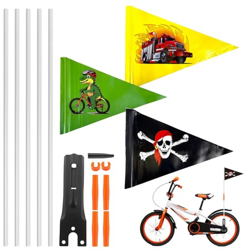 YALiya 3 Piezas Banderín Bicicleta, 185 cm Banderas Seguridad Bicicletas con Poste, Safety Flag, Adjustable, Bicycle Trailer Flag, Bicycle Bunting, Colorful Bicycle Accessories Bicycle Flag