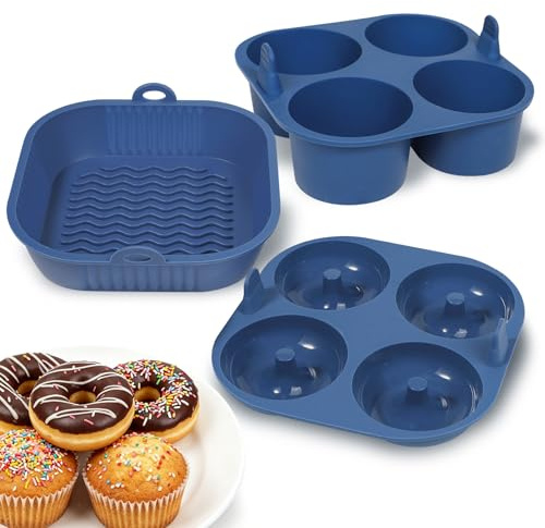 webake 3 Stück Muffinform Groß Airfryer Silikon Donuts Backform Silikonform für Heißluftfritteuse Muffinförmchen Airfryer Form für Donut, Muffin, Brownie, Kuchen