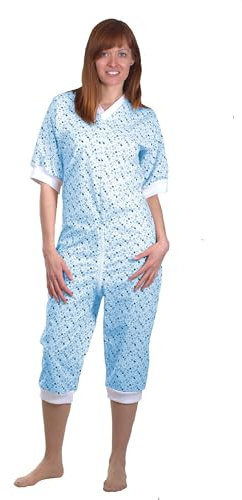 Texsan Grenouillère Adulte éco JC/MC - Fleurette Bleu, Taille 5 (52/54)
