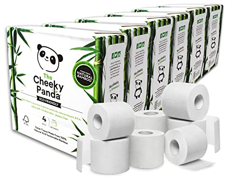 The Cheeky Panda Bambus Toilettenpapier 3-Lagig Großpackung | 24 Rollen x 200 Blatt (4 Rollen x 6) | Klopapier Plastikfrei Verpackt | Eco WC Papier
