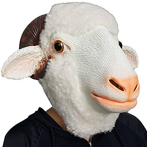 PartyHop - Maschera da Pecora in Lattice a Testa Intera, Realistica, per Halloween, Carnevale, Festa di Compleanno, Colore: Bianco
