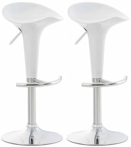 TPFLiving Barhocker Saturn 2er Set mit bequemer Fußstütze - Barstuhl 360° drehbar höhenverstellbar - Gestell: Metall Chrom - Sitzfläche: Kunststoff Weiß