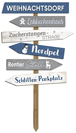 Garten Stab Weihnachten Richtungsweiser zum stellen/stecken - ca. 75x37 cm - Weihnachts Tür Deko Holz Schild - Advent Nikolaus Wegweiser Geschenkidee