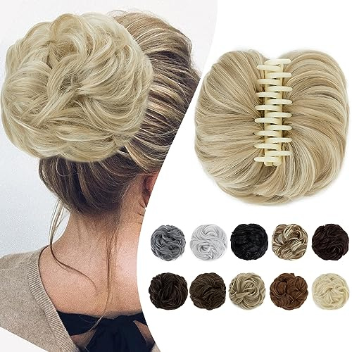 Elailite Posticci per Chignon Capelli Donna con Clip Pinza Chignon Finto Elastico Gonfio Voluminoso # Biondo Cenere/Biondo Chiaro Hair Bun Coda di Cavallo (Diametro 15cm)