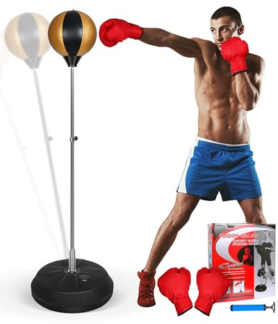 Fitness Reflex Bag, Speed Ball Stand Punching Bag with Gloves, Boxing Bag for Adults and Teens, 59IN Great MMA Training (Black Gold)