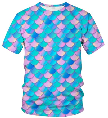 WHNBCW Novelty Fish Scale T Shirt Funny Striped Graphic Tee Shirt,Blue,XL
