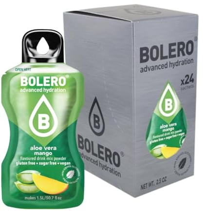 Bolero ALOE VERA MANGO 24 x 3 g | Jus en poudre sans sucre, sucré avec de la stévia et de la vitamine C | Convient pour les enfants, les sportifs et les diabétiques | Sans gluten et adapté aux