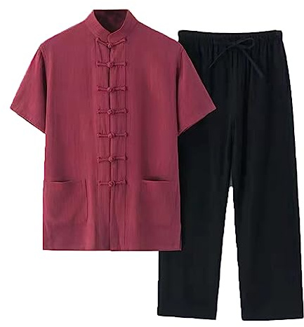 MYIESAXL Sommer-Baumwoll-Leinen-Tai-Chi-Uniform, Kung-Fu-Kleidung, Kurze Ärmel, Chinesische Traditionelle Kleidung, Hosen, Große Größe, Tang-Anzug, Hanfu-Jacken, Kampfsport-Anzug