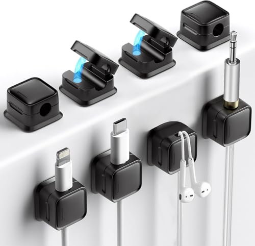 Lot de 8 supports de rangement magnétiques pour câbles de bureau, rangement de câbles sous le bureau (noir)