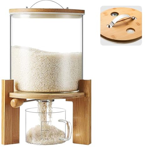 Aocay Contenitore per Riso, Dispenser per Riso con Misurino, Distributori di Cereali con Coperchio per Organizzazione Cucina, Dispenser Per Alimenti, Mantieni il Cibo Fresco (5L)