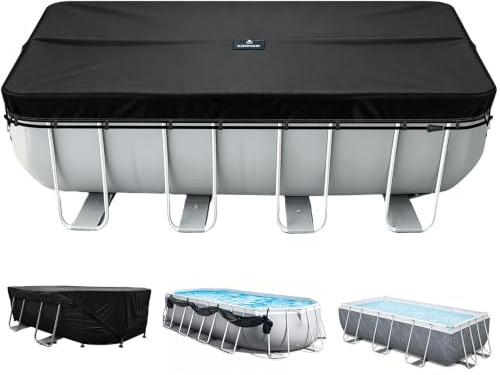 SIHAIAN 15 x 30 cm rektangulärt poolskydd med sidoförvaring för oval och rektangulär pool ovanför marken, endelat solskydd, förhindrar vattenstoppning, UV- och väderbeständig WP: 10 000 kPa+