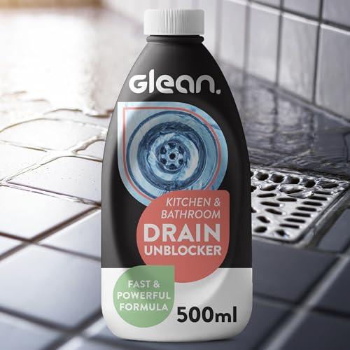 GLEAN Drain Cleaner Liquid | 500ml | Shower, Bath, Kitchen Sink Unblocker | Unblocker Liquid | Drain Odour Remover | Bath Declogger | Clog Clearer
