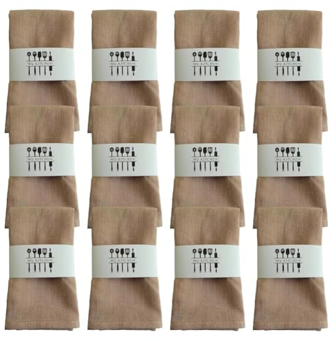 Servilletas de tela caqui, paquete de 12 unidades de 40x40 cm, servilletas para bodas, decoración de mesa, servilletas para cumpleaños, servilletas de lino reutilizables para celebraciones, cenas