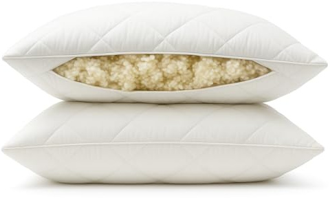 Sleep&Snuggle 100% British Wool Pillow Naturally Temperature Regulating & Moisture-Wicking Quilted Wool Pillows Adjustable Breathable Hpoallergenic Down Alternative - Pillow 2 Pack
