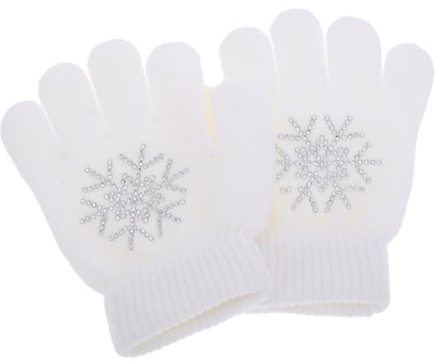 SOIMISS Winter Skating Gloves Rhinestone Snowflake Thickened Knit Anti-Slip Practice Gloves for Ice and Roller Skating for Adults
