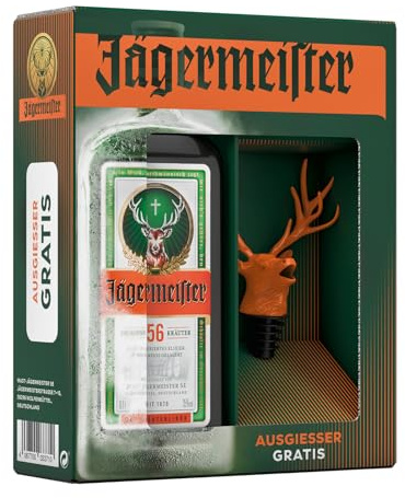 Jägermeister exklusives Geschenkset | mit GRATIS Hirschkopf Ausgiesser und 0,7l Kräuterlikör 35% Vol. | 56 erlesene Kräuter | Im Eichenfass gelagert | Das Original aus Wolfenbüttel