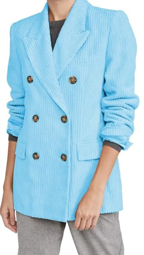 Leader of the Beauty Blazer de pana para mujer, con solapa de pico, casual, para invierno, boda, graduación, fiesta, chaqueta de pana, Hielo Azul, XS