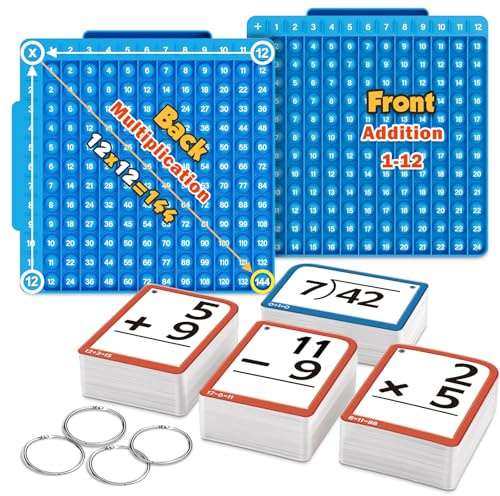 Multiplication Pop Fidget Toy Maths Chart with 332 PCS Math Flash Card,Times Tables Pop 12x12 12+12 Math Fidget Toy Calculation Board Multiplication Board,Addition,Subtraction&Division Educational Toy