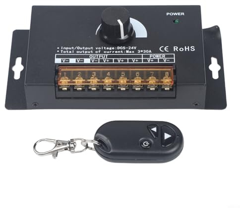 HEIBTENY Regulador de intensidad LED de 90 A de 12 a 24 V de bajo voltaje con control remoto, perilla giratoria ajustador de brillo para tiras de luces duras suaves, regulador de potencia de alta