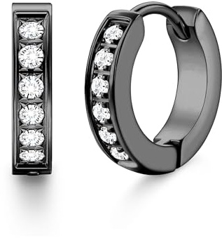 Men's Huggie Hoop Earrings Hypoallergenic 316L Surgical Stainless Steel 13mm 20mm 14K Gold Plated Black Silver Snap Close Sleeper Cartilage Tragus Helix Hoop Piercing Waterproof