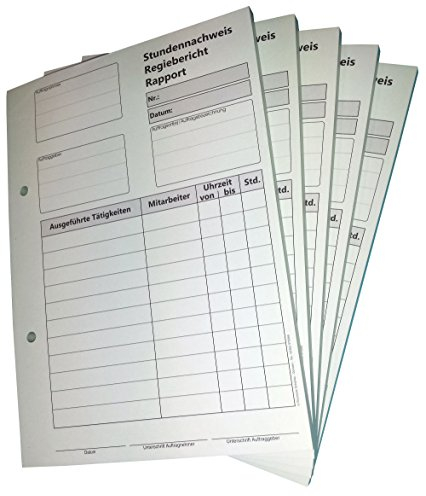 4xBlock Stundennachweis-Regiebericht - Rapport DIN A5, 2-fach selbstdurchschreibend,2x50 Blatt weiß/grün - gelocht (22432)